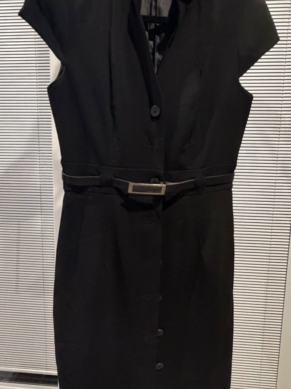 Calvin Klein Black Cap-Sleeve Belted Midi Dress